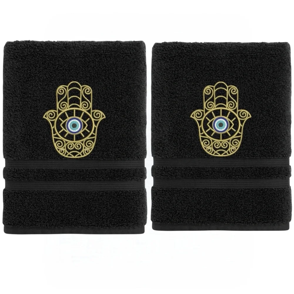 2 Evil Eye Embroidered Hand towels set of 2 Pick one New Made to order Black